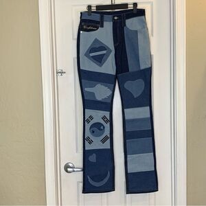 When Smoke Clears Patchwork Denim Lined Jeans Size 26